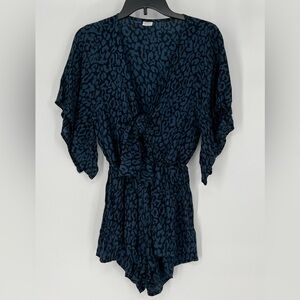 KELIKI HAWAII SAPPHIRE AND BLACK‎ DEEP V NECK RAYON ROMPER